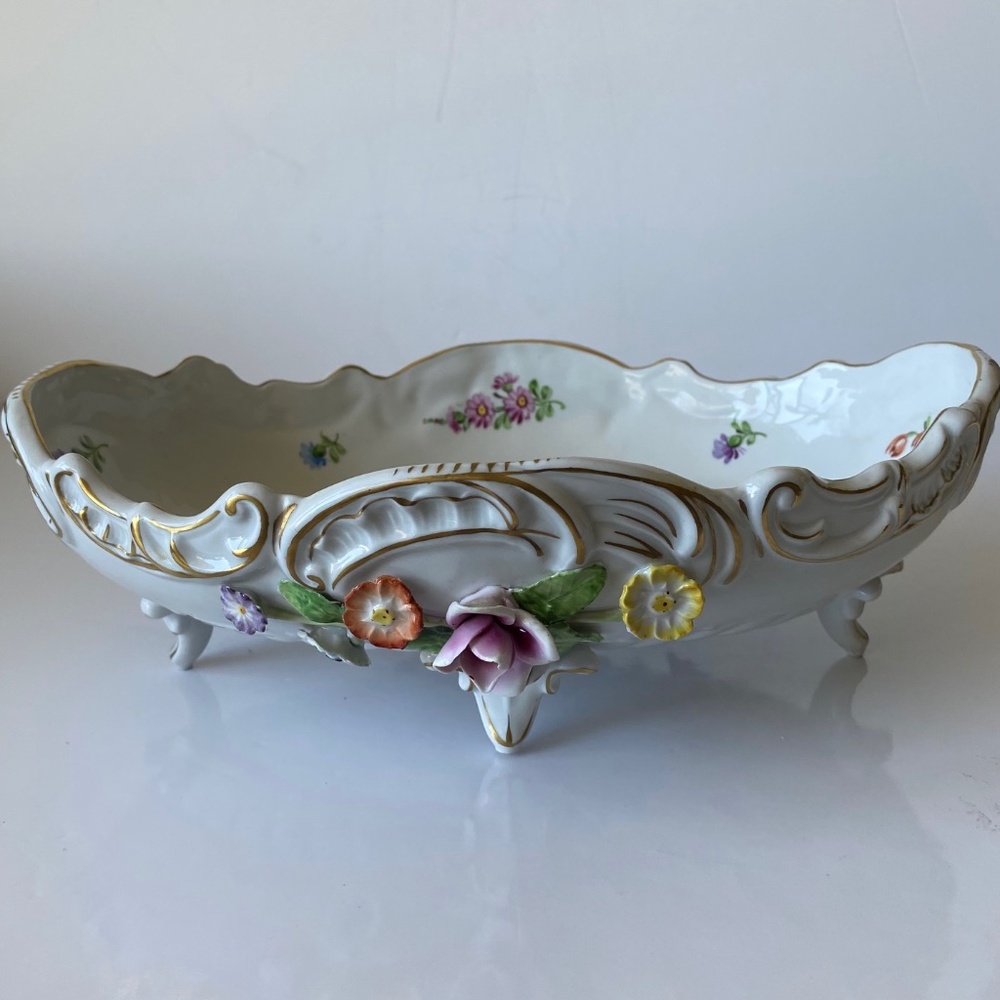 Antique Dresden Porcelain Oval Bowl Made in Germany Circa 1910-1930s